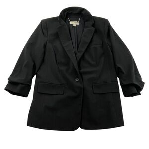 Michael Kors Black One-Button Blazer Ruched Sleeves Womens Size 8 Medium